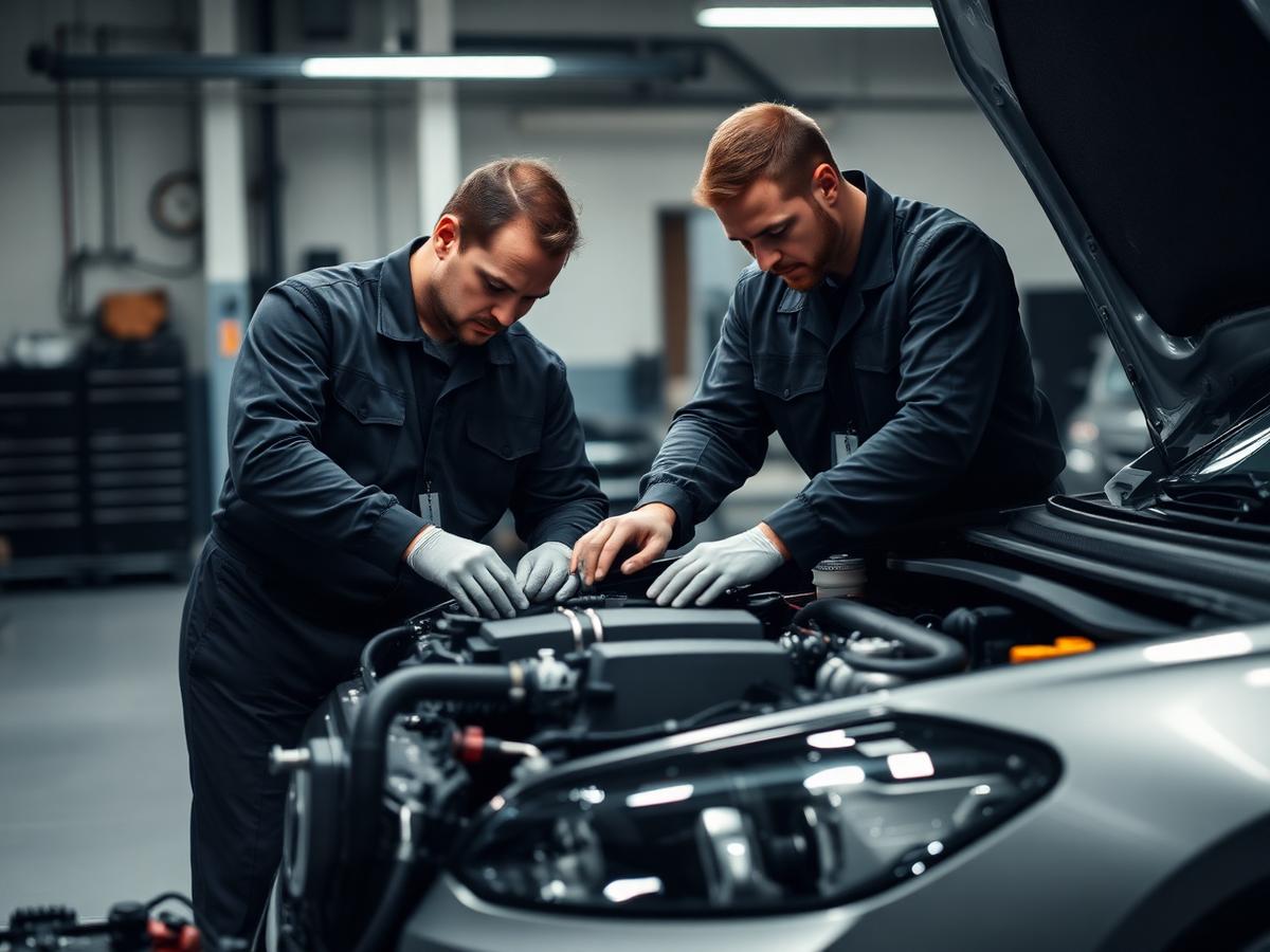 Mecânicos da Auto Ourique a trabalhar num motor